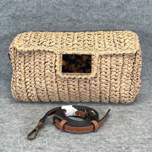 8 Other Reasons Handbags - 8 Other Reasons Women Raffia Bag Crossbody Clutch Tortoise Acrylic Shell Accent